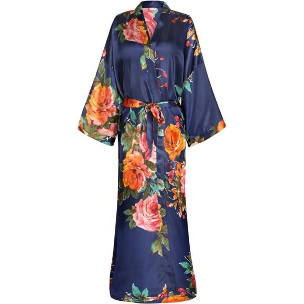 Women's Long Floral Satin Kimono Robes Bridal Dressing Gown Wedding Bridesmaid
